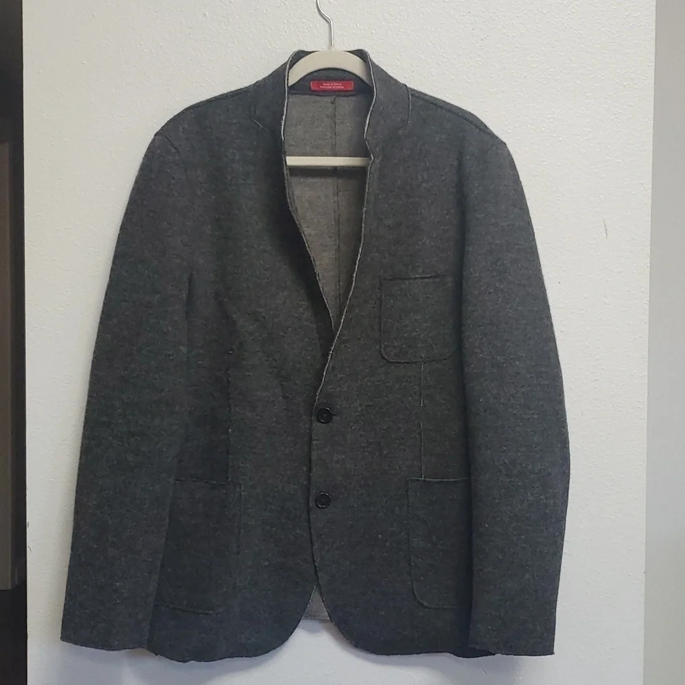 Saks Fifth Avenue wool blend stand up collar blazer trim fit
